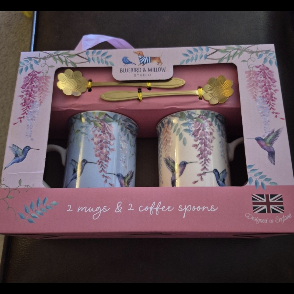 Bluebird & Willow Studio Set 2 Mugs & 2 Coffee Spoons Designed In England